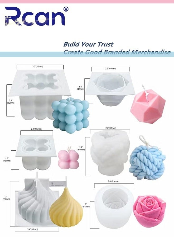 ركان مجموعة قوالب شموع سيليكون مكونة من 6 قطع لصنع الشموع، قالب شمعة فقاعية، قالب سيليكون على شكل وردة ثلاثية الأبعاد، قالب كعكة للخبز والحلوى، قالب سيليكون لشمع الصويا والصابون والشموع المعطرة - Image 2