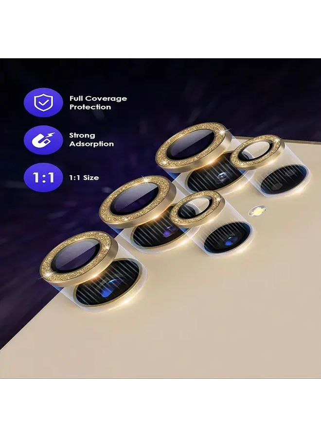 Glitter Golden Lens Protector For Galaxy S22 Ultra 9H Tempered Glass Aluminum Alloy Ring - Image 3