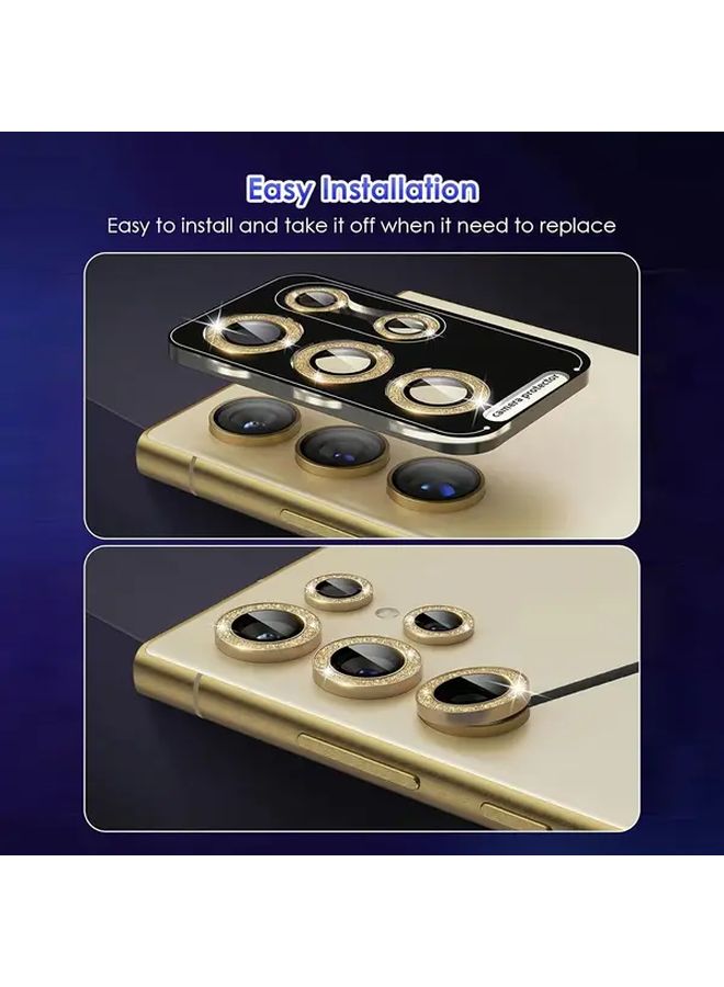 Glitter Golden Lens Protector For Galaxy S22 Ultra 9H Tempered Glass Aluminum Alloy Ring - Image 5