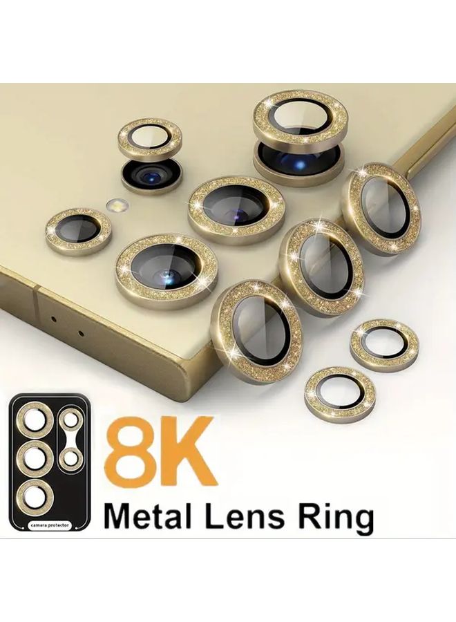 Glitter Golden Lens Protector For Galaxy S22 Ultra 9H Tempered Glass Aluminum Alloy Ring - Image 1