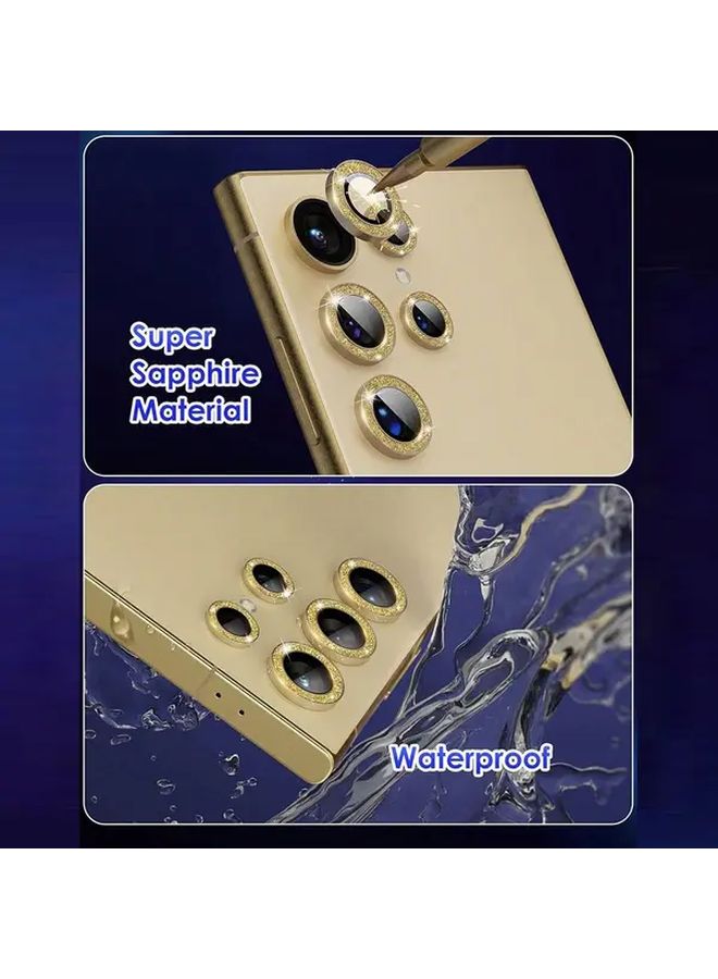 Glitter Golden Lens Protector For Galaxy S22 Ultra 9H Tempered Glass Aluminum Alloy Ring - Image 4