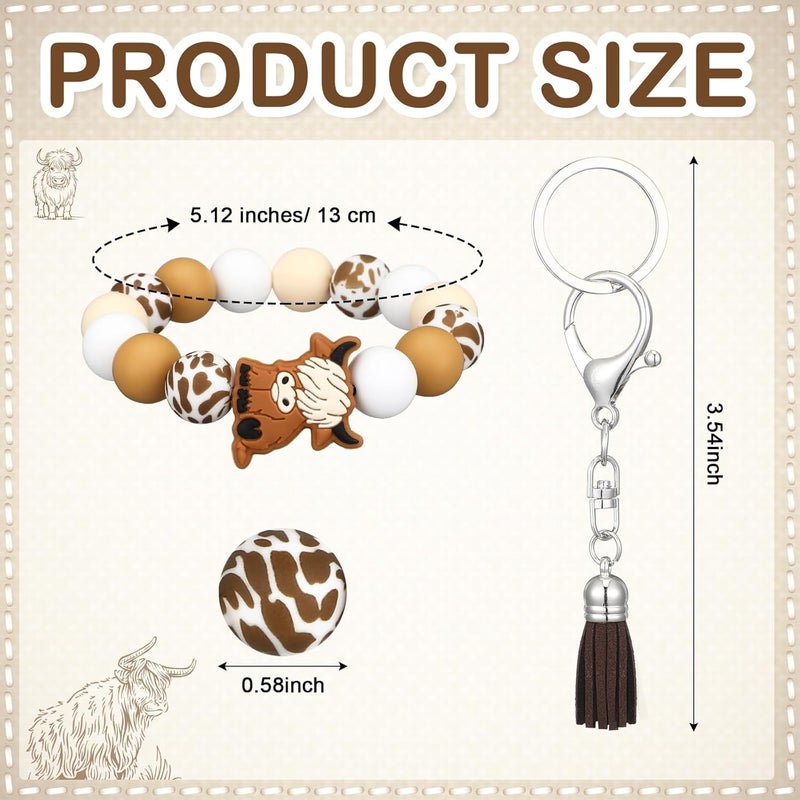 Sureio Sureio 3 Pcs Highland Cow Keychain Gift for Women Silicone Bracelet Keychain Bulk Western Wristlet for Car Keys with Leather Tassel - Image 2