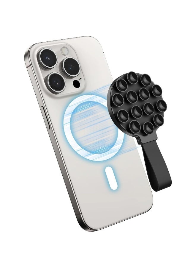 حافظة هاتف سيليكون مع شفط مغناطيسي حامل هاتف مع كوب شفط لاصق قبضة شفط للهاتف لصور السيلفي والفيديوهات بدون استخدام اليدين حامل مرآة للاستحمام لهاتف آيفون (ب) - Image 1