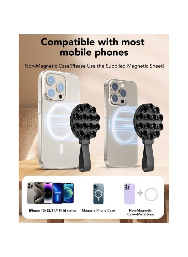 حافظة هاتف سيليكون مع شفط مغناطيسي حامل هاتف مع كوب شفط لاصق قبضة شفط للهاتف لصور السيلفي والفيديوهات بدون استخدام اليدين حامل مرآة للاستحمام لهاتف آيفون (ب) - Image 3