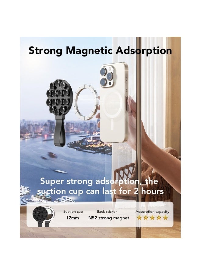 حافظة هاتف سيليكون مع شفط مغناطيسي حامل هاتف مع كوب شفط لاصق قبضة شفط للهاتف لصور السيلفي والفيديوهات بدون استخدام اليدين حامل مرآة للاستحمام لهاتف آيفون (ب) - Image 4