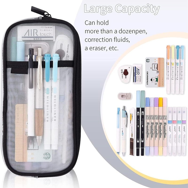 X spring Grid Mesh Pen Pencil Case, Clear Mesh Pencil Pouch For Office Stationery, Makeup Storage, Clear Pencil Bag With Zipper, Clear Pencil Case For Exams, Multifonction Transparent Stationery Bag - Image 3