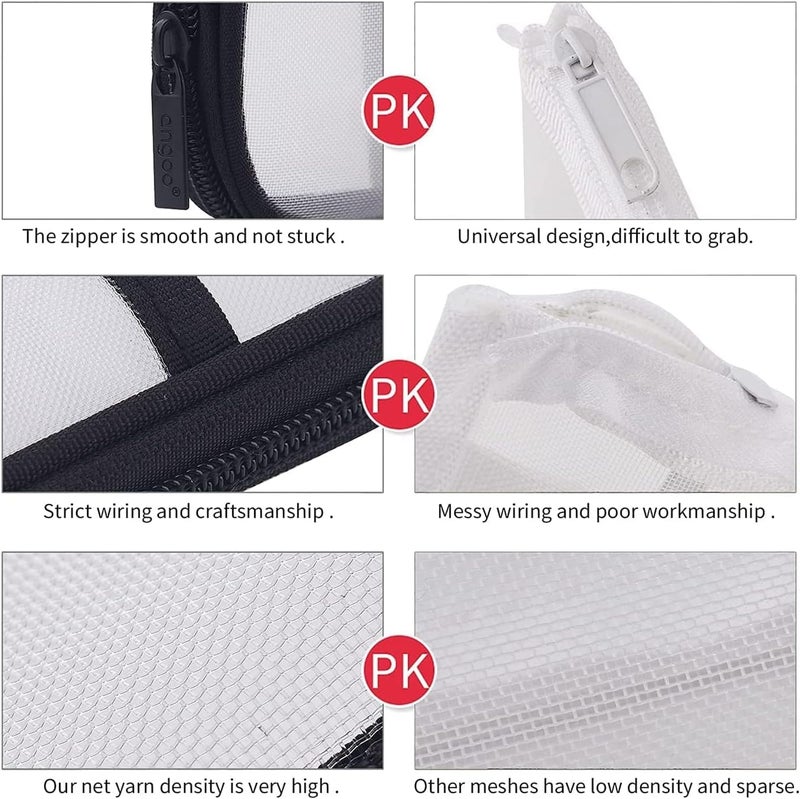 X spring Grid Mesh Pen Pencil Case, Clear Mesh Pencil Pouch For Office Stationery, Makeup Storage, Clear Pencil Bag With Zipper, Clear Pencil Case For Exams, Multifonction Transparent Stationery Bag - Image 2