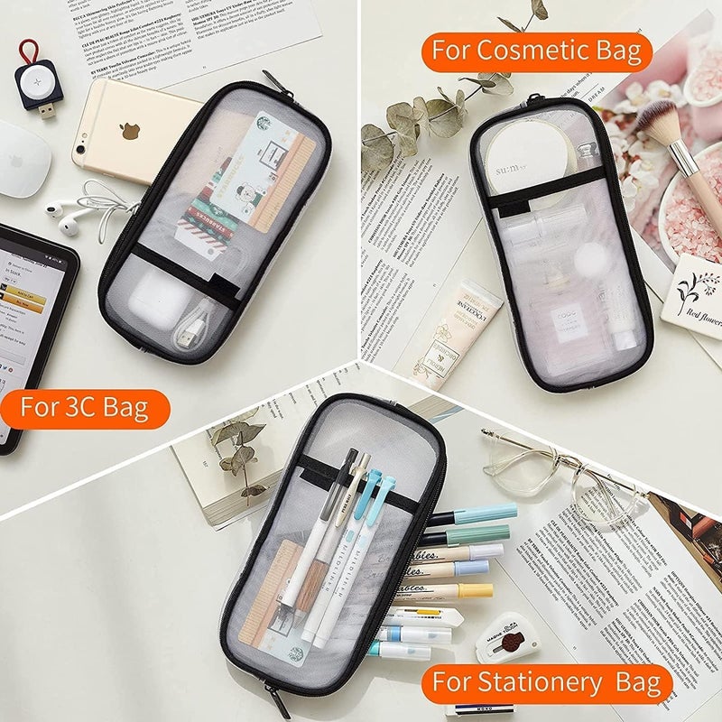 X spring Grid Mesh Pen Pencil Case, Clear Mesh Pencil Pouch For Office Stationery, Makeup Storage, Clear Pencil Bag With Zipper, Clear Pencil Case For Exams, Multifonction Transparent Stationery Bag - Image 5