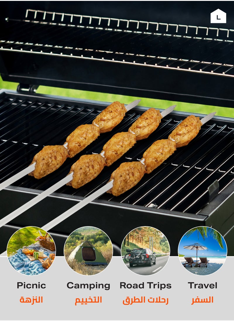 Generic Barbecue Shish Taouk Skewers -12 Piece 50cmx5mmx5mm- Rust and Heat resistant Easy to Clean Flat Iron Skewers for Grilling BBQ and Outdoor Cooking - for Shish Taouk, Kebab, Meat, and Vegetables  - Image 4