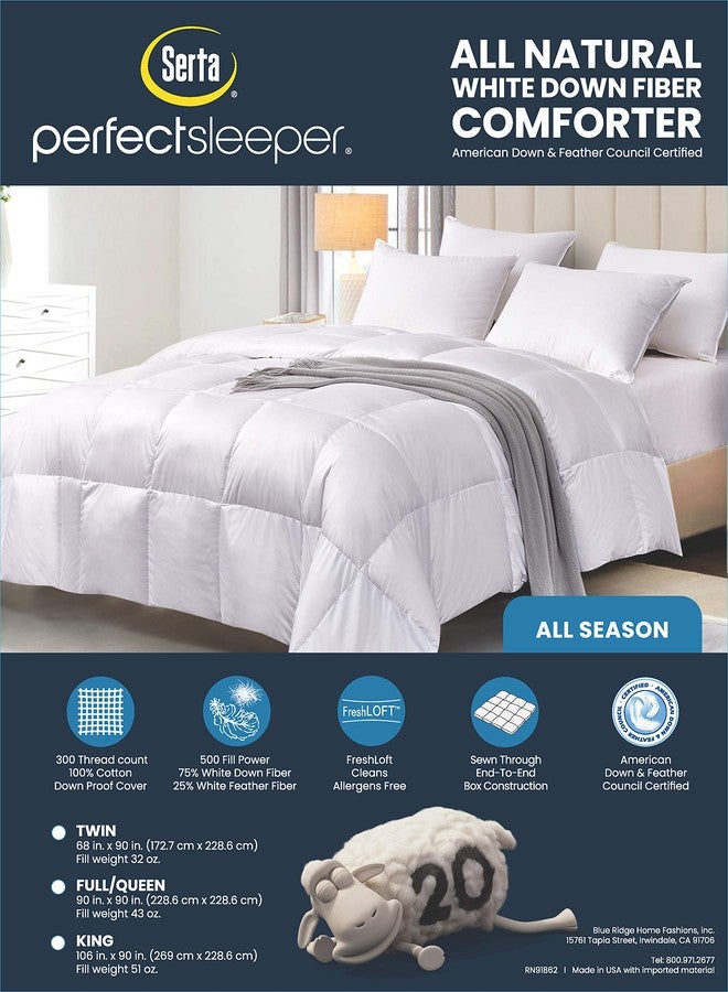 Serta لحاف سيرتا من الألياف الناعمة بحجم كوين - إدخال دوفية لجميع الفصول، لحاف سرير فخم وناعم 100% قطن 300 خيط، ألياف ريشة 500 قوة تعبئة مع زوايا، أبيض 90x90 بوصة - Image 5