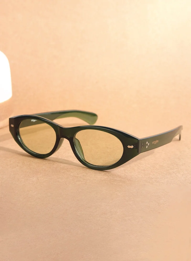 Woggles Designer Green Oval Sunglasses| Men &amp; Women| 100% Uv Protection