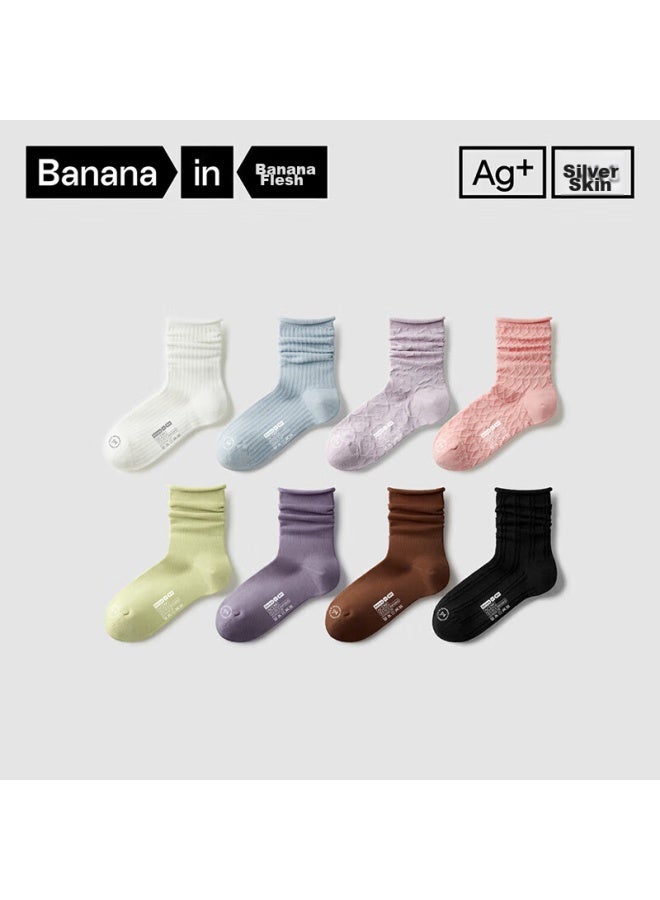 Bananain Jiaonei 300s Women's Mid-calf Slouch Socks, Cotton 7a Antibacterial Deodorant Thin Breathable Summer 4 Pairs - Image 2