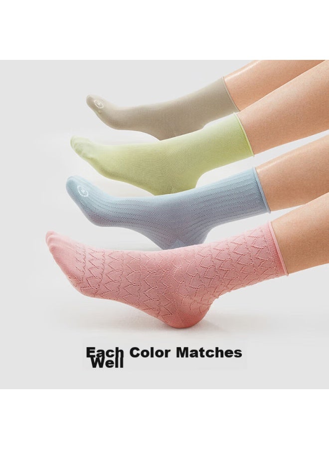 Bananain Jiaonei 300s Women's Mid-calf Slouch Socks, Cotton 7a Antibacterial Deodorant Thin Breathable Summer 4 Pairs - Image 5