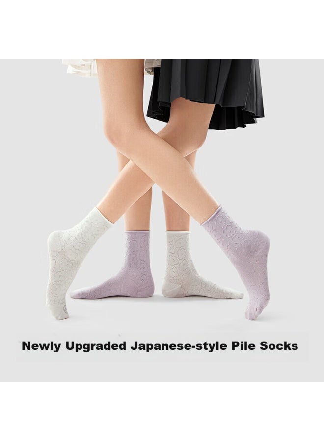 Bananain Jiaonei 300s Women's Mid-calf Slouch Socks, Cotton 7a Antibacterial Deodorant Thin Breathable Summer 4 Pairs - Image 3
