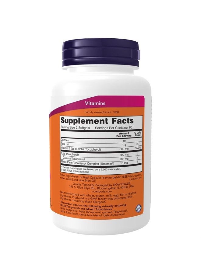 now - Supplements, Advanced Gamma E Complex, Mixed Tocopherols & Tocotrienols, Antioxidant Protection*, 120 Softgels - Image 1