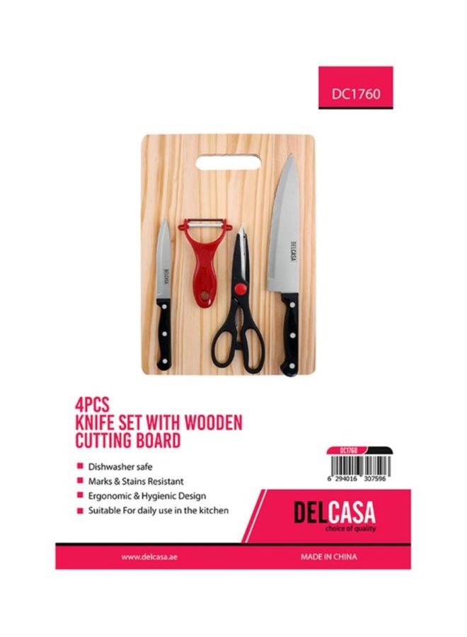 DELCASA 4-Piece Knife Set With Cutting Board Multicolour 35x25x1cm - Image 2