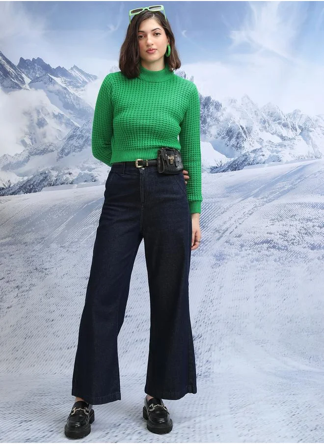 Tokyo Talkies Textured Turtle Neck Cropped Sweater by Styli