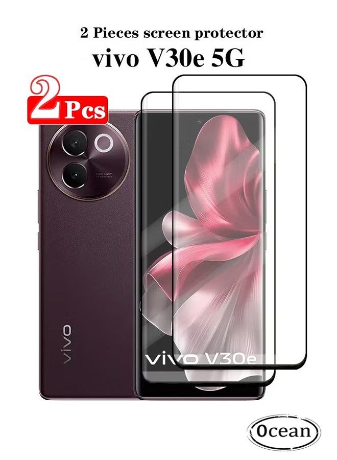 أوشن 2 قطعة مناسبة ل VIVO V30E الشاشة تشديد الفيلم ، 9H صلابة تشديد الزجاج ، 3D منحني قناع عالية الدقة فيلم حماية بصمات الأصابع المضادة للخدش غير فقاعة شاشة حماية الغطاء ، أسود / شفاف - Image 1