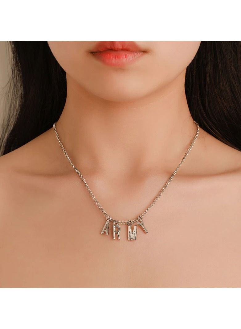 Korean Plate Fashion Simple Personality Male and Female Letters Army Clavicle Chain