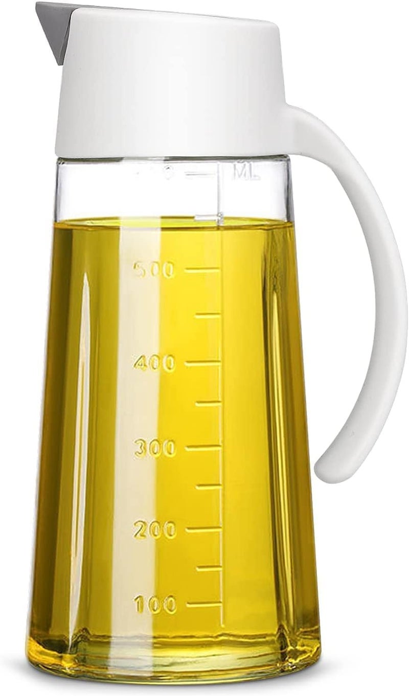 Wrixty Glass Olive Oil and Vinegar Dispenser with Auto Flip Caps for Kitchen Cooking No Drip Glass Snap Fastener Oil Pourer Bottle Shatterproof Leakproof White - Image 1
