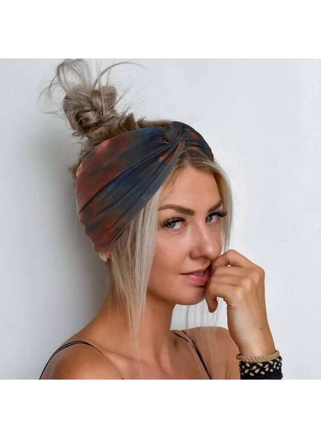 GORTIN Wide Headbands For Women Black Boho Headband Stretchy Head Wraps Leopard Knotted African Hair Bands Twist Sweatbands Turban Hair Accessory Tiedye Headscarf 4 Pack (Bfashion Tiedye) - Image 4
