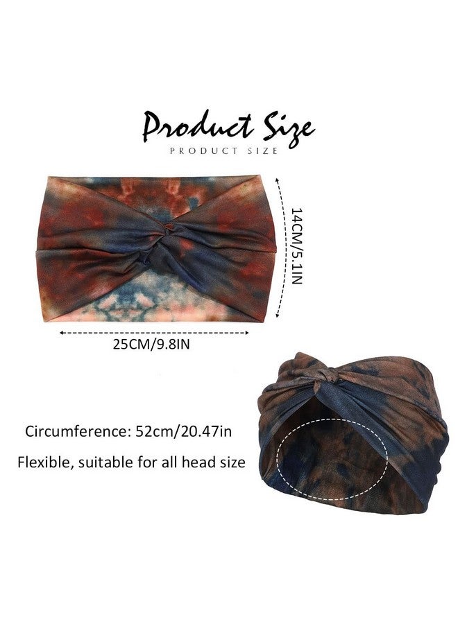 GORTIN Wide Headbands For Women Black Boho Headband Stretchy Head Wraps Leopard Knotted African Hair Bands Twist Sweatbands Turban Hair Accessory Tiedye Headscarf 4 Pack (Bfashion Tiedye) - Image 5