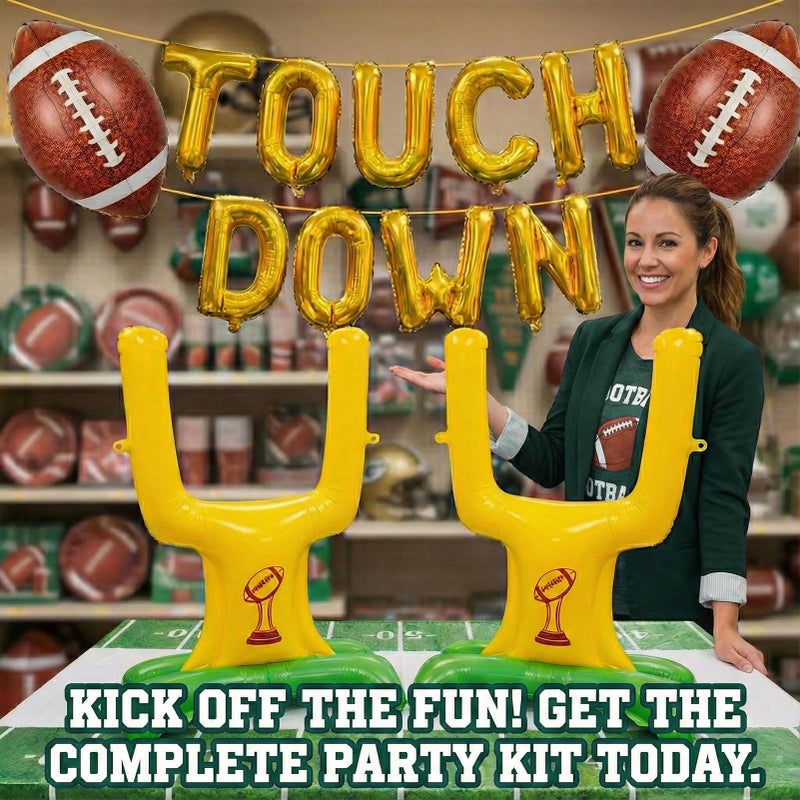 froufing Football Party Decorations Includes Football Goalpost Touch down banner Foil Balloons for Kids Adults Sports Theme Touchdown Birthday Major Game Day Tailgating Season Celebration Supplies - Image 2