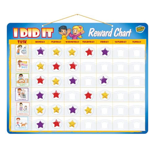Learn & Climb Kids Responsibility Chart Board with Magnets, 63 Chores, Potty Train Tasks, Multiple Children (Pocket) - Image 1