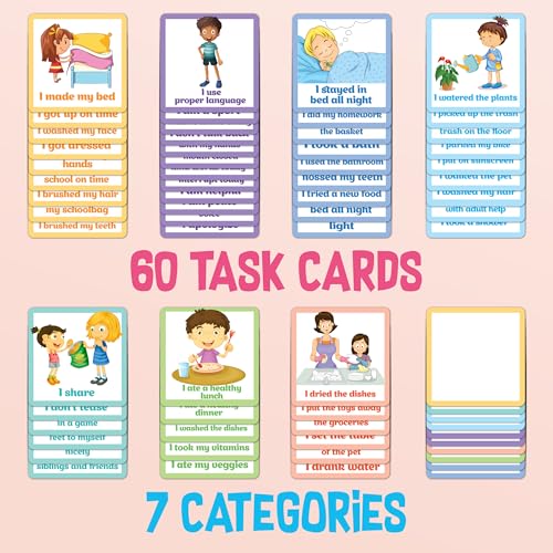 Learn & Climb Kids Responsibility Chart Board with Magnets, 63 Chores, Potty Train Tasks, Multiple Children (Pocket) - Image 3