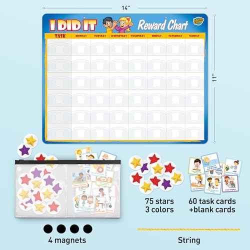 Learn & Climb Kids Responsibility Chart Board with Magnets, 63 Chores, Potty Train Tasks, Multiple Children (Pocket) - Image 2