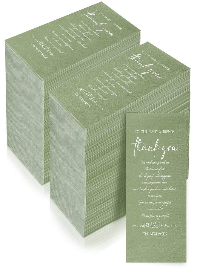 Fumete 100 Plain Thank You Wedding Napkins - 3 Ply Facial Tissues Napkins Pack for Newlyweds to Family & Friends - Sage Green - Image 1