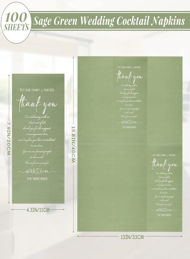 Fumete 100 Plain Thank You Wedding Napkins - 3 Ply Facial Tissues Napkins Pack for Newlyweds to Family & Friends - Sage Green - Image 2