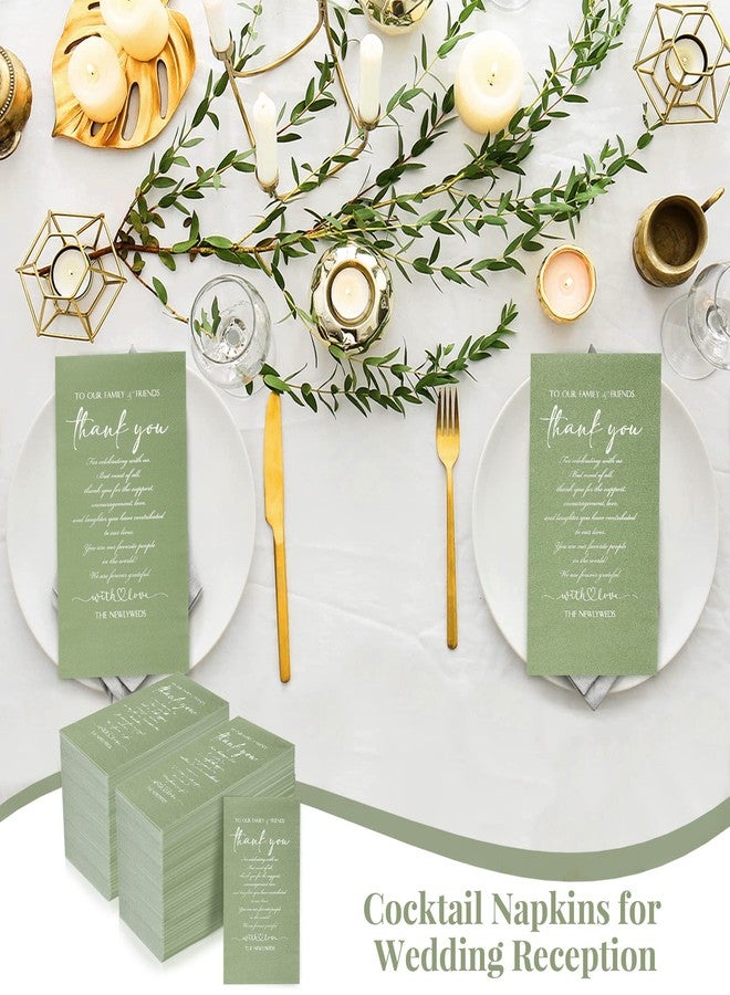 Fumete 100 Plain Thank You Wedding Napkins - 3 Ply Facial Tissues Napkins Pack for Newlyweds to Family & Friends - Sage Green - Image 5