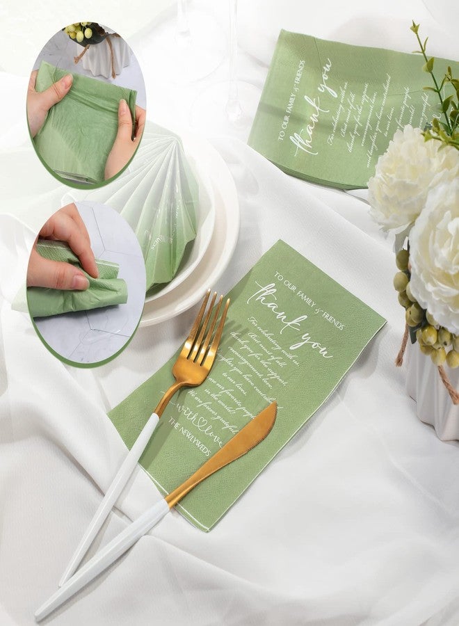 Fumete 100 Plain Thank You Wedding Napkins - 3 Ply Facial Tissues Napkins Pack for Newlyweds to Family & Friends - Sage Green - Image 4