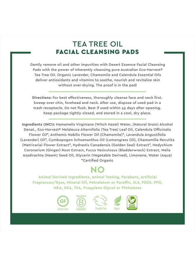 Desert Essence وسادات تنظيف الوجه بزيت شجرة الشاي - 50 قطعة - منظف للوجه - يهدئ ويخفف البشرة - وسادات إزالة المكياج - تزيل الزيت والأوساخ - رائعة للسفر - زيوت أساسية - Image 5