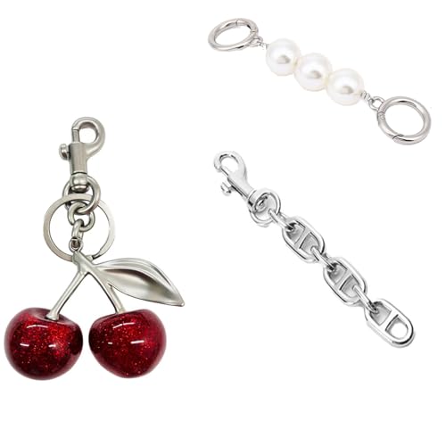 Spenlly Cherry Bag Charm, Cherry Keychain Hanging Purse Charm Decoration Cute Pendant for Women (Silver-3Pcs) - Image 1