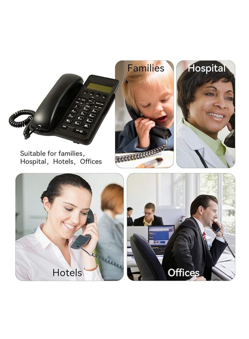 هاتف أرضي سلكي مع شاشة LCD، لوحة مفاتيح ذات أزرار كبيرة، تحديد هوية المتصل مناسب للمكتب، المكتب الأمامي، المنزل، الفندق، الخط الأرضي السلكي - Image 4