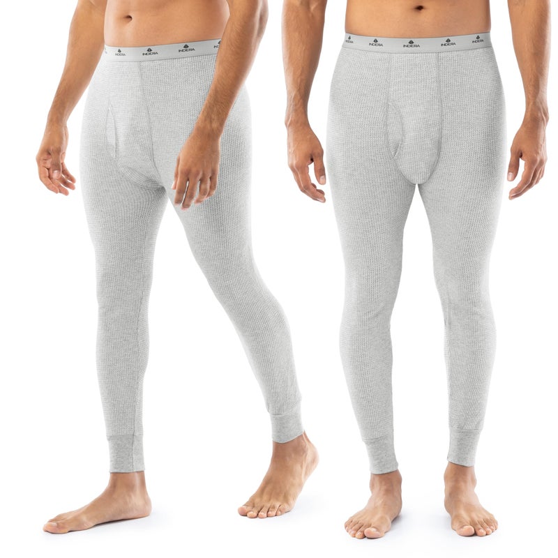 Indera Men's Traditional Waffle Thermal Long Johns Underwear, 2-Pack Heather Grey, Large - Image 1