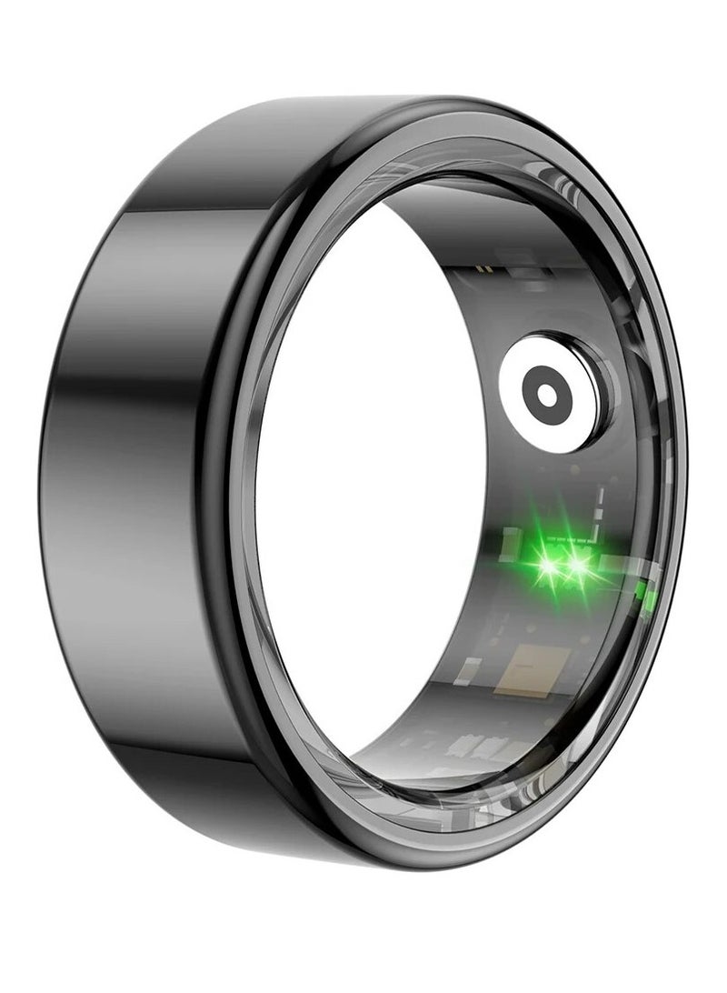 R02 Smart Ring Titanium Steel Shell Health Monitoring IP68 & 3ATM Waterproof Multi-sport Modes (Deep Grey, 19.8mm)