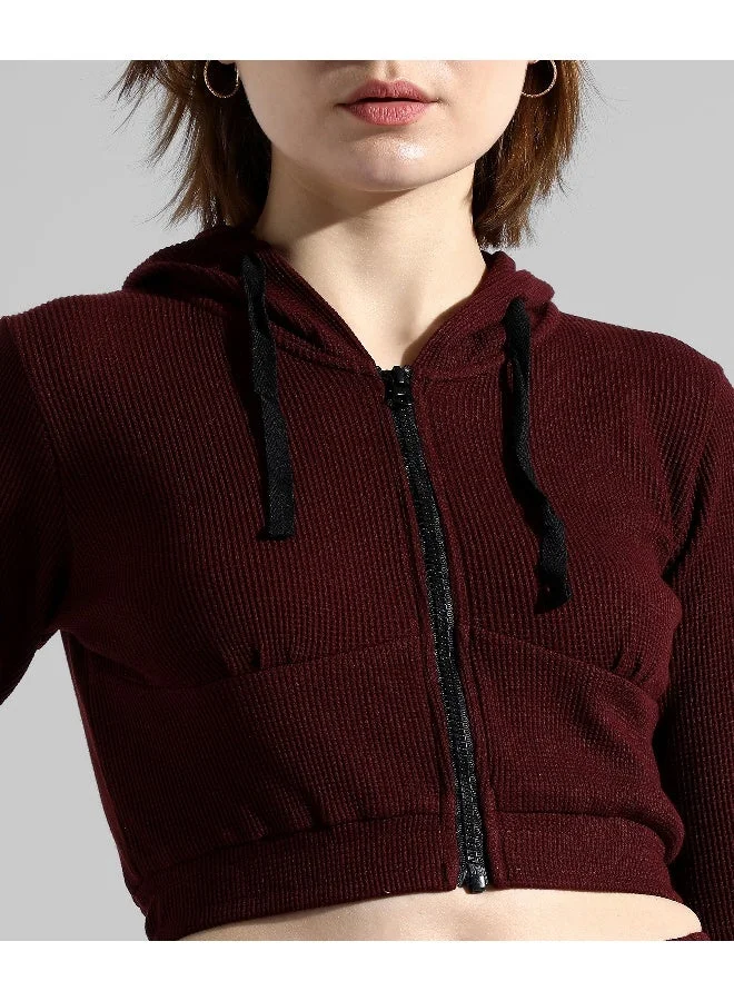 Campus Sutra Women's Solid Maroon Regular Fit Co-Ords Set
