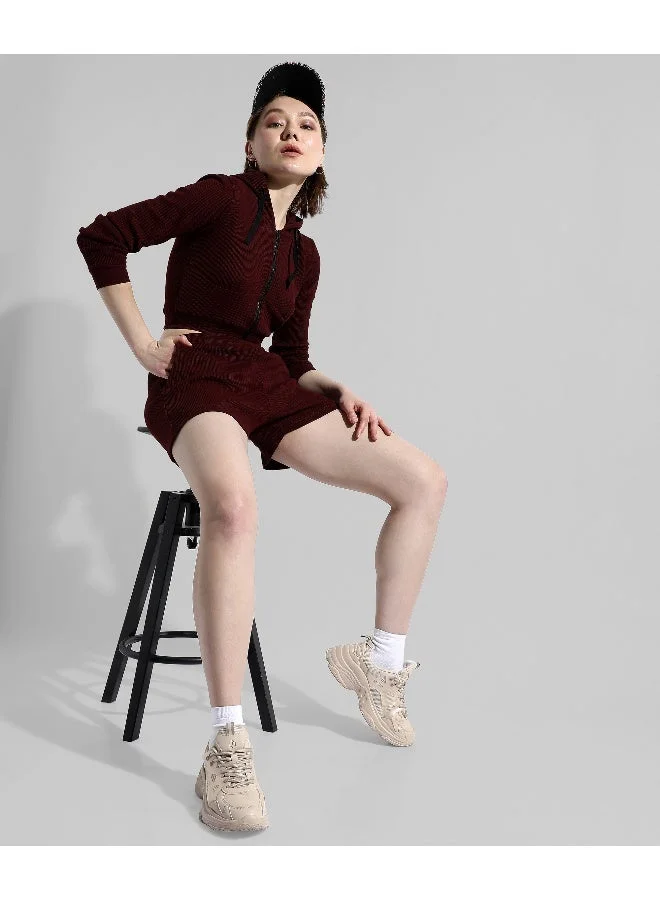 Campus Sutra Women's Solid Maroon Regular Fit Co-Ords Set