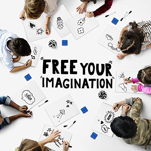 Magicfly ألواح بيضاء صغيرة من ماجيك فلاي، مجموعة من 26 لوح، ألواح بيضاء مصغرة 9x12 بوصة، ألواح بيضاء مزدوجة الجوانب للطلاب والمعلمين لوازم المدرسة مع 32 قلم و26 ممحاة - Image 5