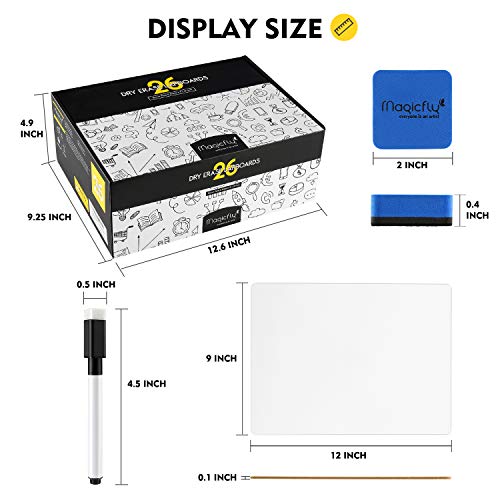 Magicfly ألواح بيضاء صغيرة من ماجيك فلاي، مجموعة من 26 لوح، ألواح بيضاء مصغرة 9x12 بوصة، ألواح بيضاء مزدوجة الجوانب للطلاب والمعلمين لوازم المدرسة مع 32 قلم و26 ممحاة - Image 2