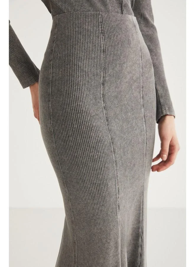 GRIMELANGE Grimelange Cateline Women's Slim Fit Elastic Waist Bodycon Midi Gray Skirt