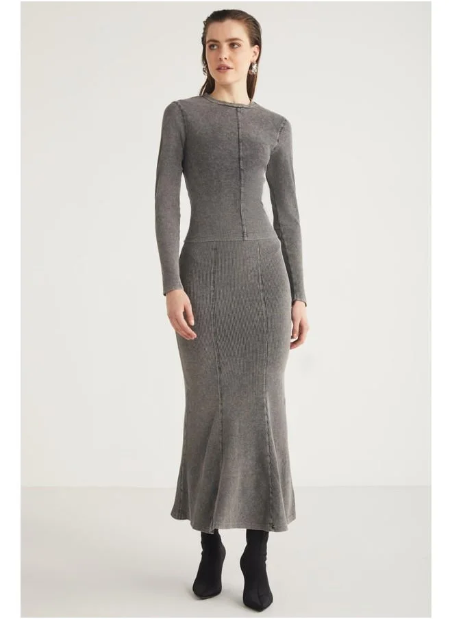 جريميلانج Grimelange Cateline Women's Slim Fit Elastic Waist Bodycon Midi Gray Skirt