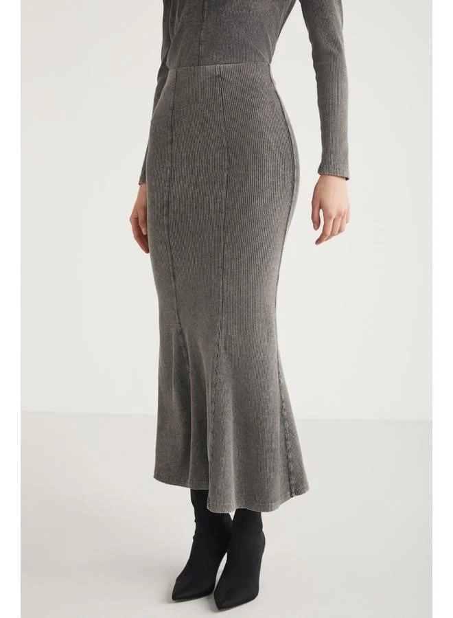 GRIMELANGE Grimelange Cateline Women's Slim Fit Elastic Waist Bodycon Midi Gray Skirt