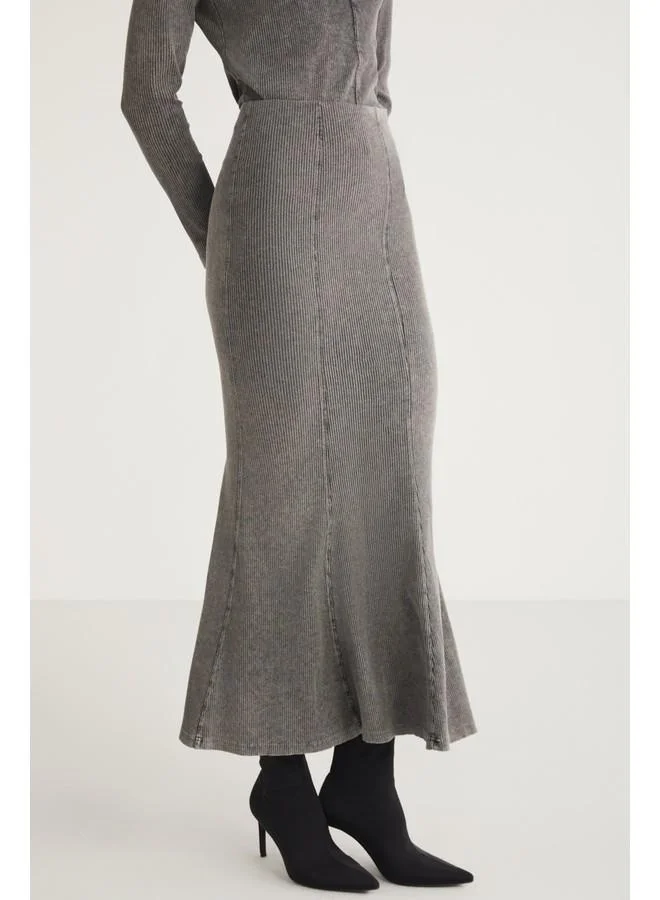 GRIMELANGE Grimelange Cateline Women's Slim Fit Elastic Waist Bodycon Midi Gray Skirt