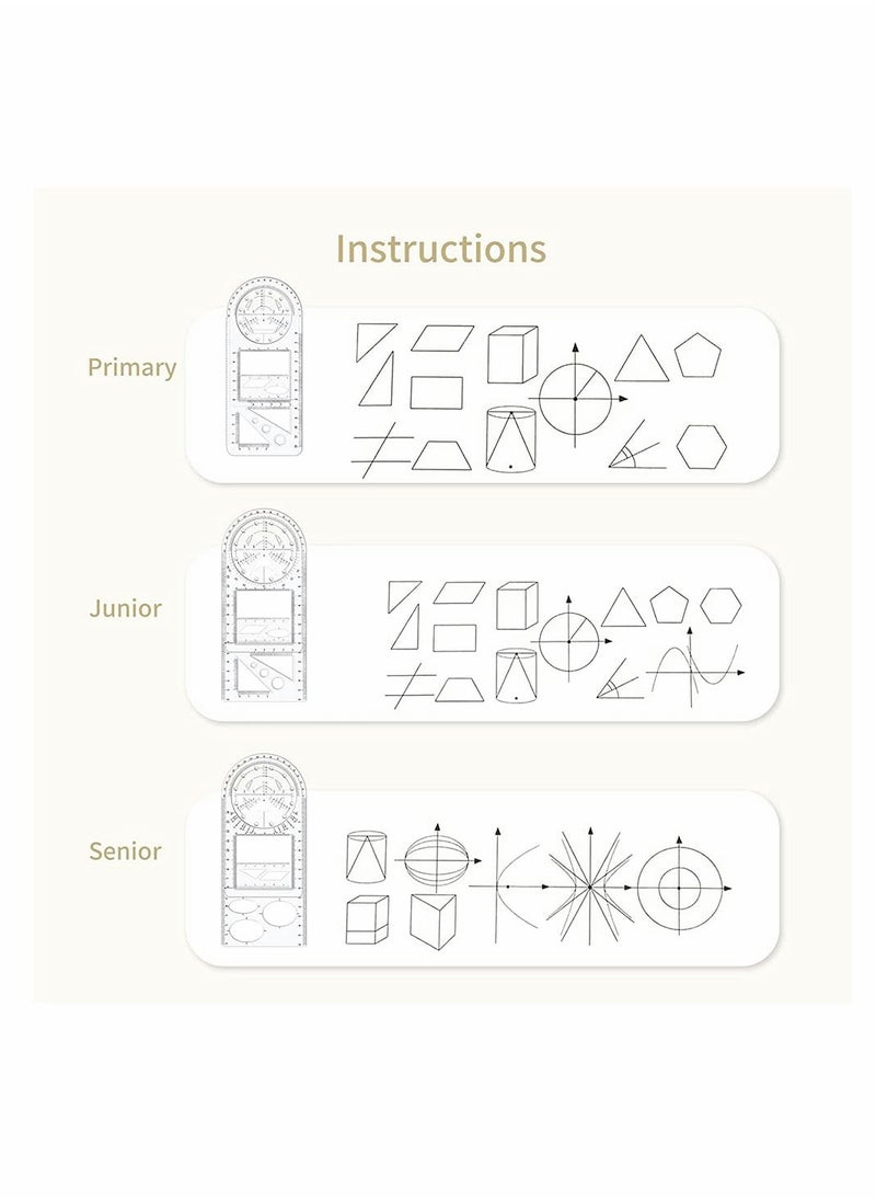 KASTWAVE - 3Pcs Multifunctional Geometric Ruler, Mathematics Drawing Ruler, Geometric Drawing Template Measuring Draft Rulers for Student School Office - Image 1
