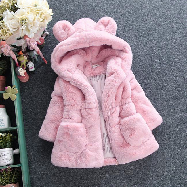 Thickened Winter Cotton Coat for Girls Ear Hoodie Pink 