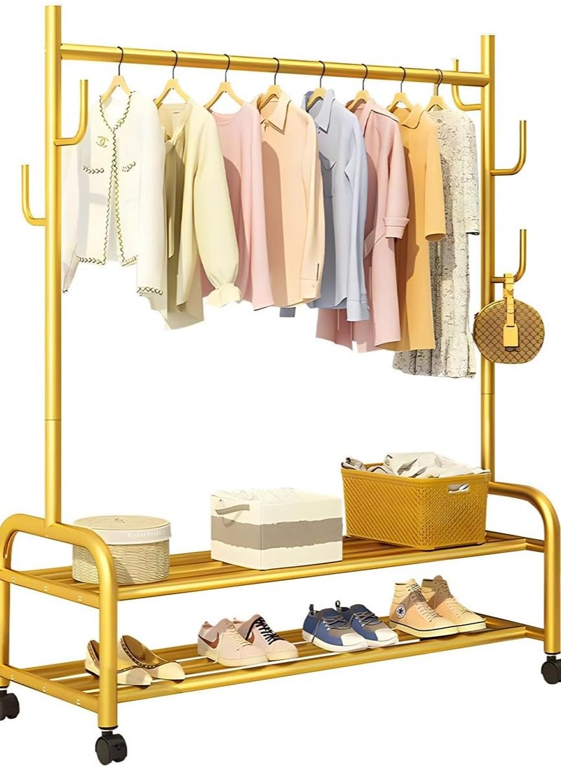 Gonice Gonice Garment Clothing Rack Double Rail Clothes Stand with 2 Tier Bottom Storage Shelf and Wheels, Freestanding Rolling Clothes Organizer Heavy Duty Drying Rack Space Saving for Coats Shoes Bags Swea  - Image 1